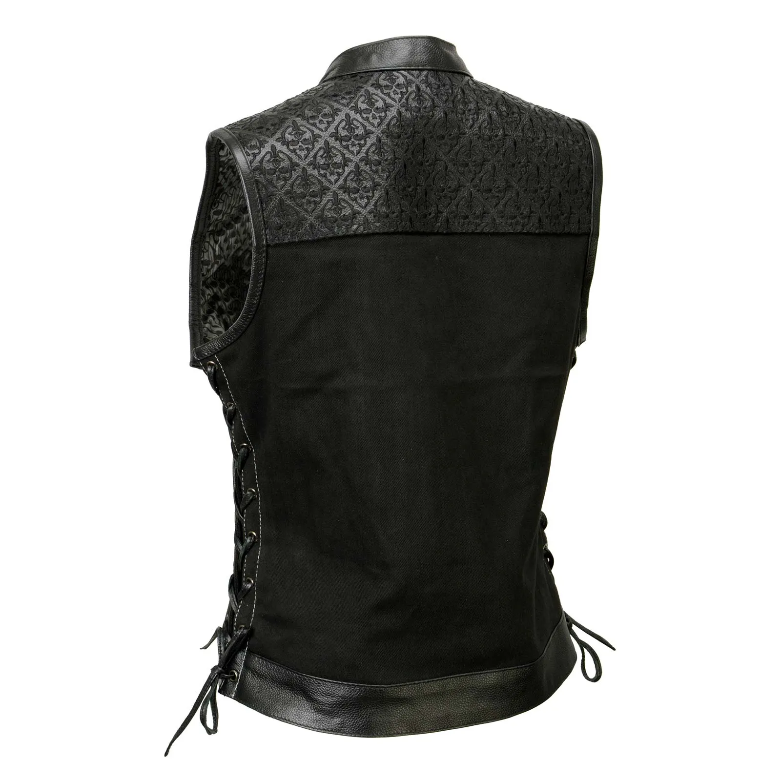 Milwaukee Leather MDL4052 Women's 'Skelly' Black Motorcycle Denim Vest w/ Skull Embroidery