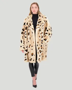 Mink Short Coat with Cheeta Print Intarsia