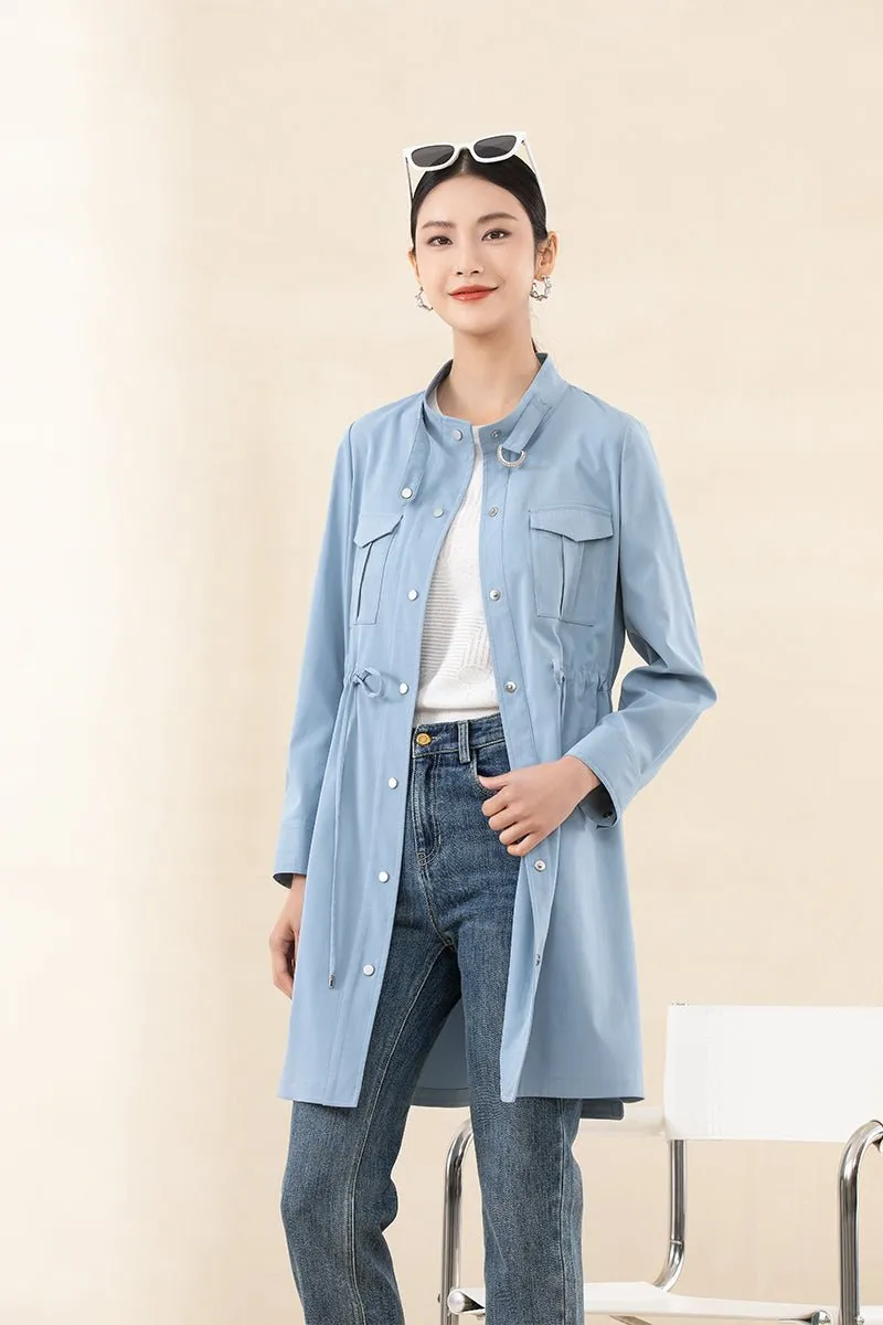 Mist Blue Long Waisted Shirt Jacket