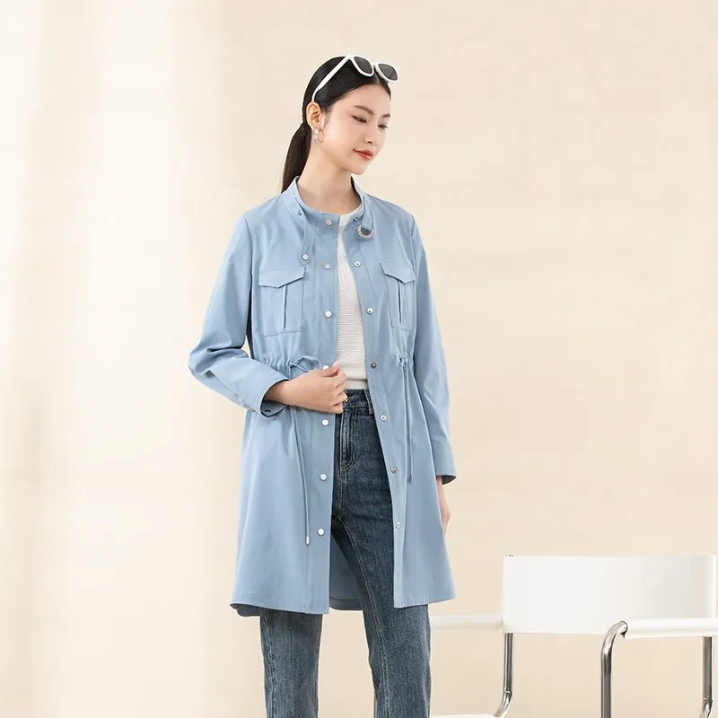 Mist Blue Long Waisted Shirt Jacket