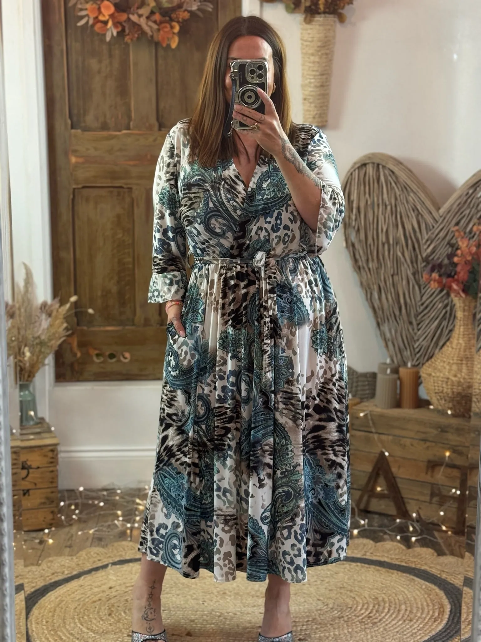 Mixed Paisley & Animal Print Nellie Cross Front Midaxi Dress