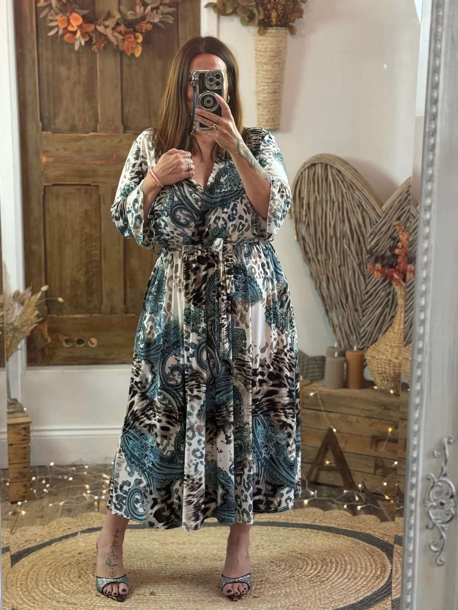 Mixed Paisley & Animal Print Nellie Cross Front Midaxi Dress