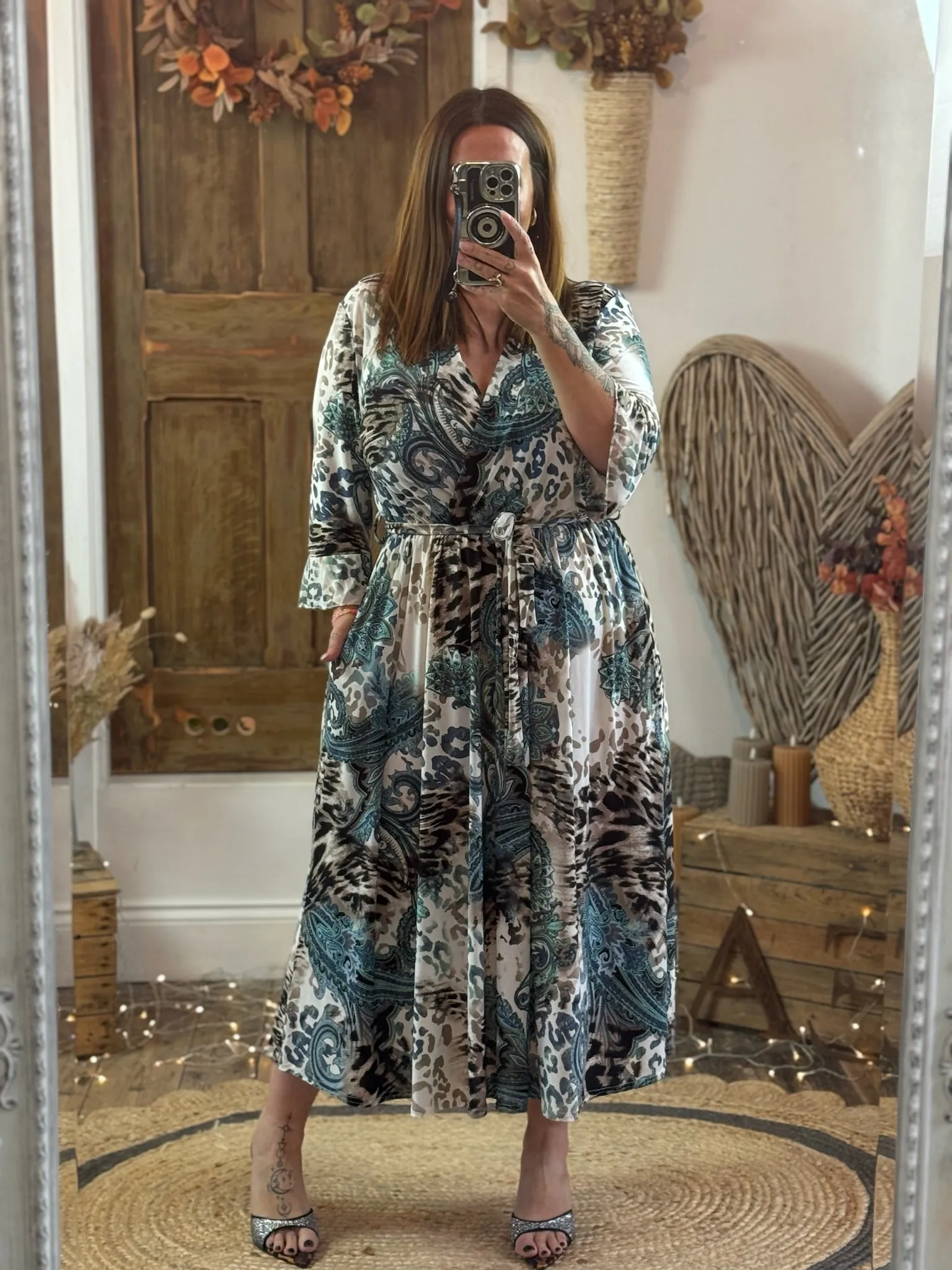 Mixed Paisley & Animal Print Nellie Cross Front Midaxi Dress