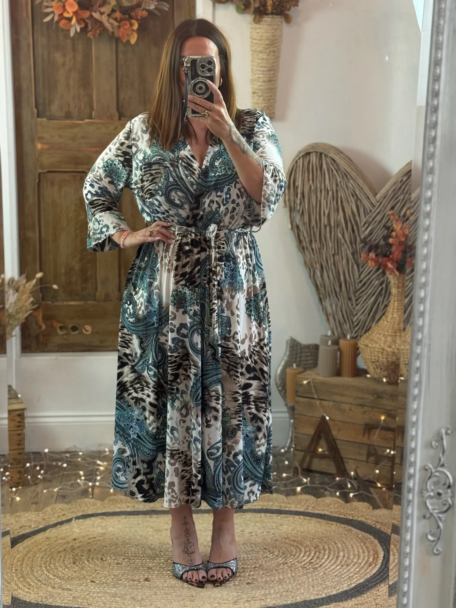 Mixed Paisley & Animal Print Nellie Cross Front Midaxi Dress