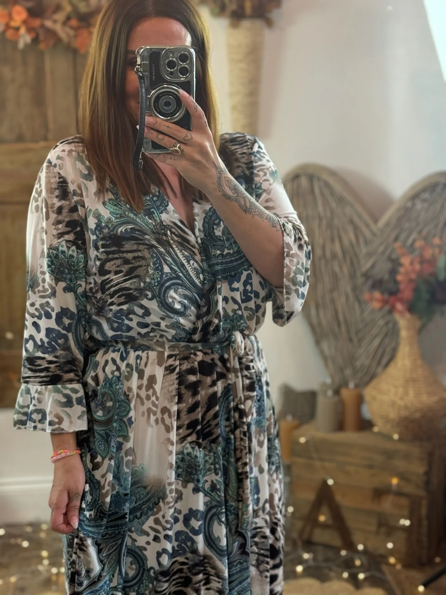 Mixed Paisley & Animal Print Nellie Cross Front Midaxi Dress