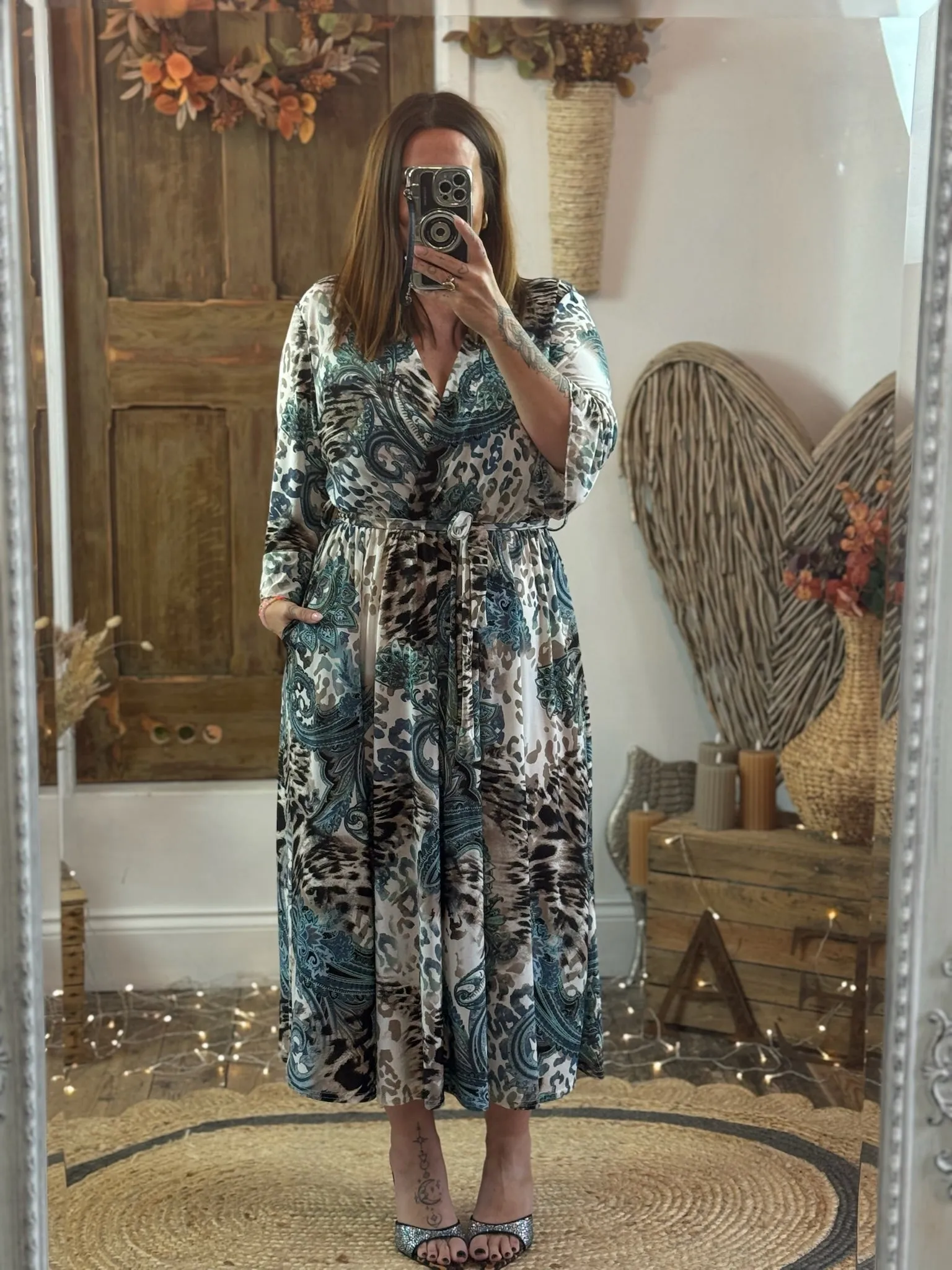 Mixed Paisley & Animal Print Nellie Cross Front Midaxi Dress