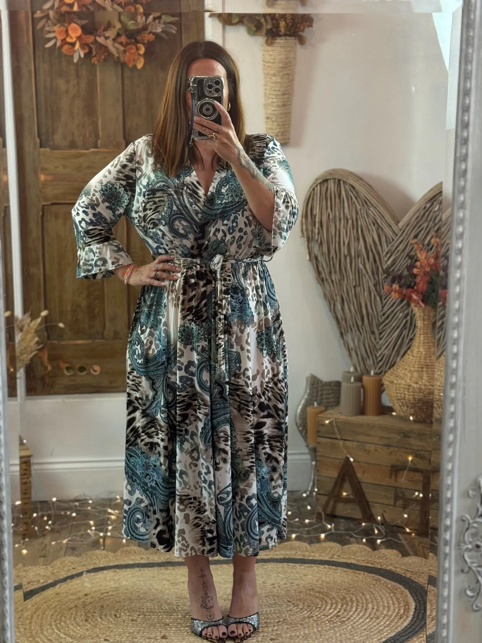 Mixed Paisley & Animal Print Nellie Cross Front Midaxi Dress