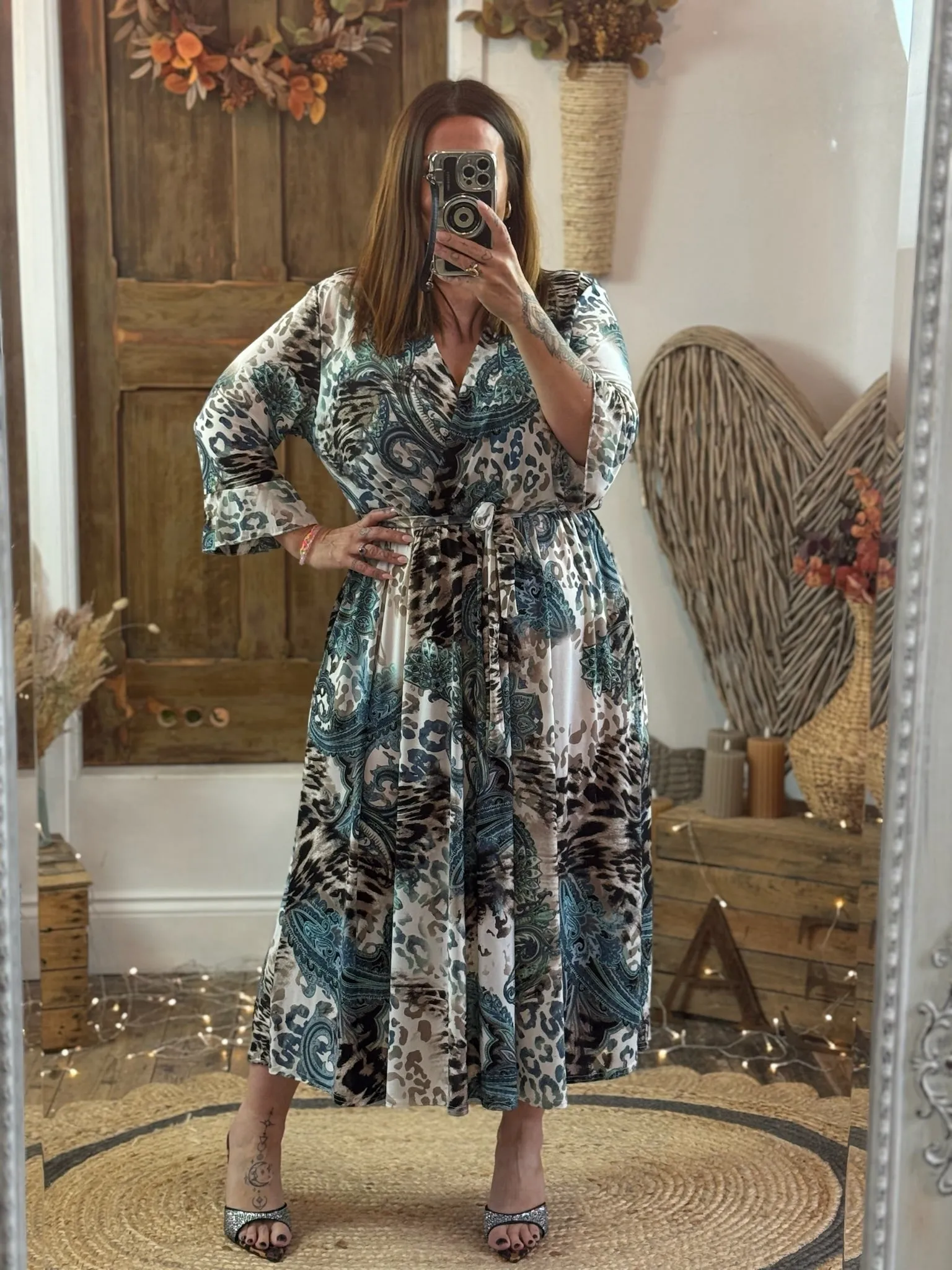 Mixed Paisley & Animal Print Nellie Cross Front Midaxi Dress