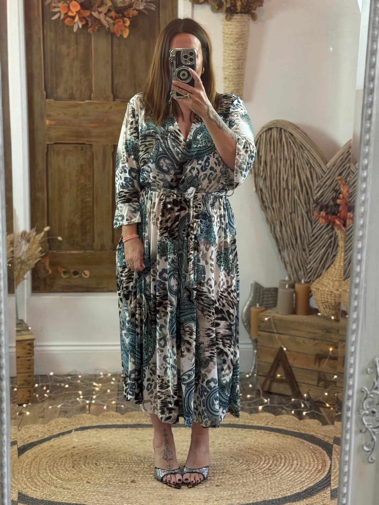 Mixed Paisley & Animal Print Nellie Cross Front Midaxi Dress