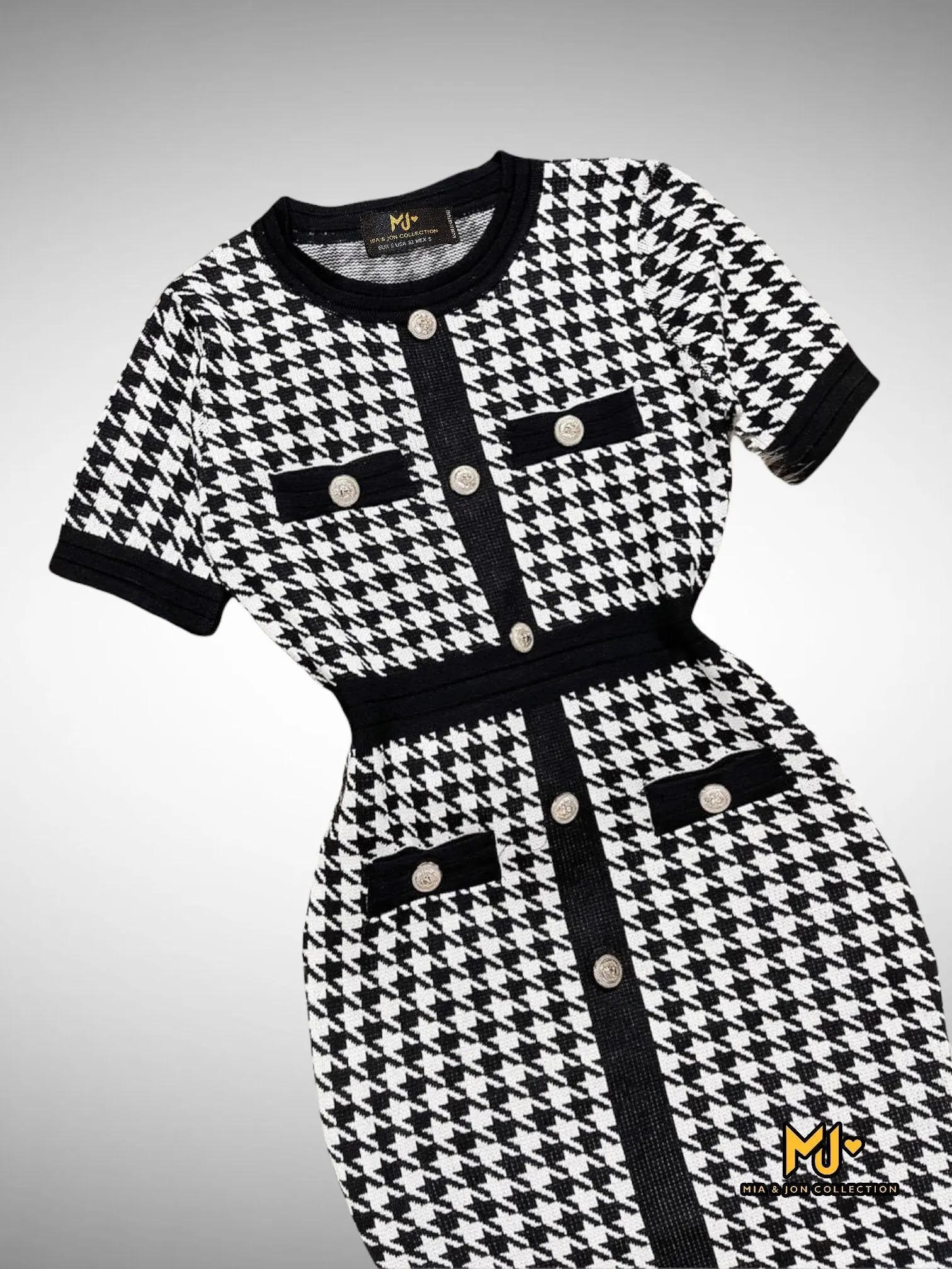 MJV2148 Houndstooth Print Body Sweater Dress