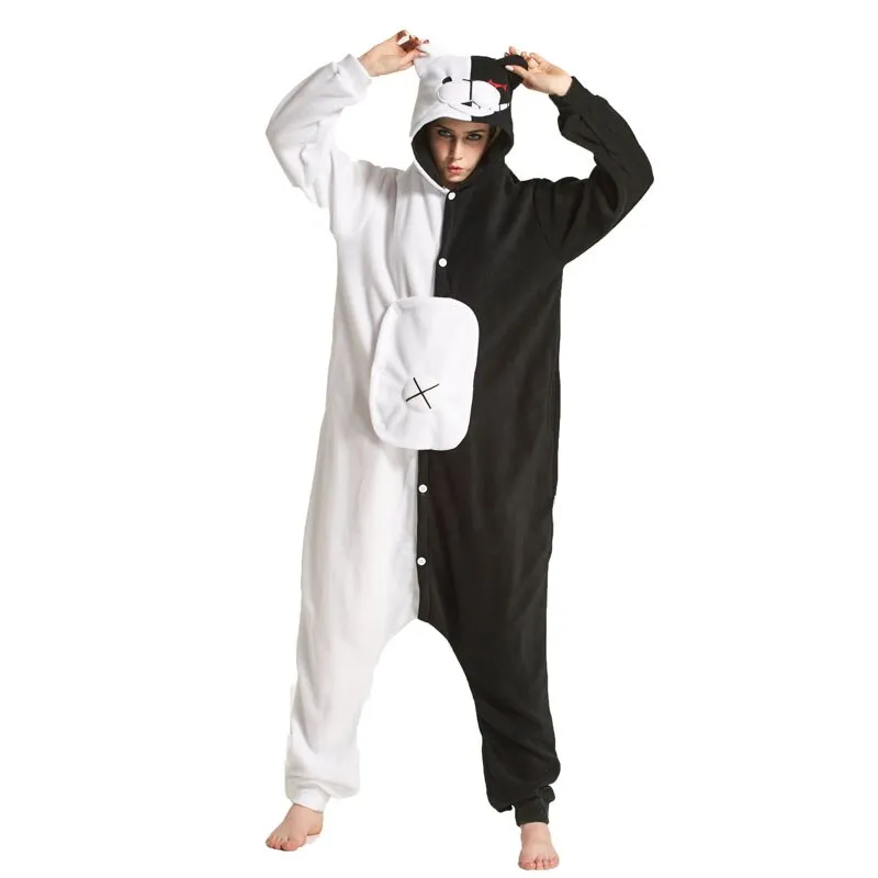 Monokuma Kigurumis Adult Onesie  Bear Jumpsuit Pajama Black White Animal Outfit Women Men Party Suit Winter Overall