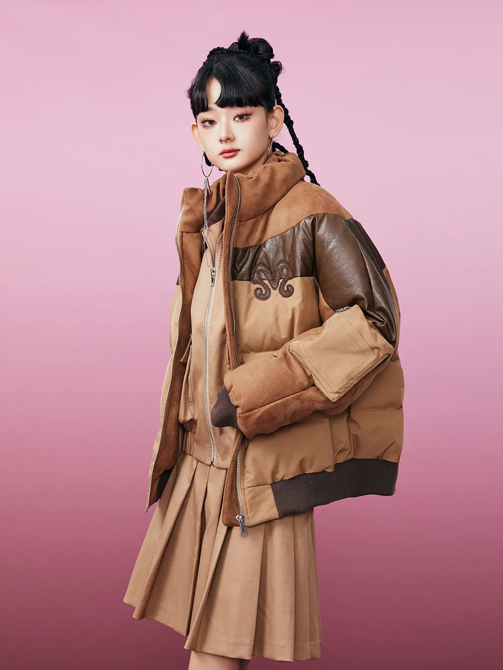 MUKZIN Coffee Color-blocked Down Jacket