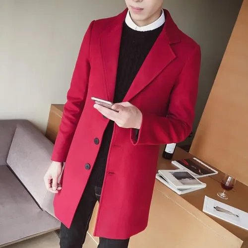 New 2018 Winter Fashion Men's Solid Color Single Breasted Trench Coat / Male Casual Slim Long Woolen Cloth Coat Large Size 5XL