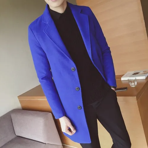 New 2018 Winter Fashion Men's Solid Color Single Breasted Trench Coat / Male Casual Slim Long Woolen Cloth Coat Large Size 5XL