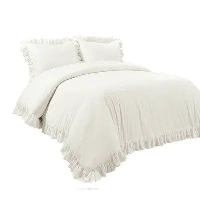 New - Full/Queen 3pc Reyna Cotton Duvet Cover Set White - Lush Décor