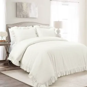 New - Full/Queen 3pc Reyna Cotton Duvet Cover Set White - Lush Décor