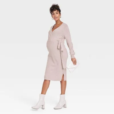 New - Isabel Maternity Women's Midi Sweater Dress Tie-Front Jersey Knit