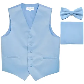 New Men's formal vest Tuxedo Waistcoat_bowtie & hankie set wedding prom light blue