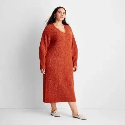 New - Women's Long Sleeve Chunky Sweater Midi Dress - Future Collective with Reese Blutstein