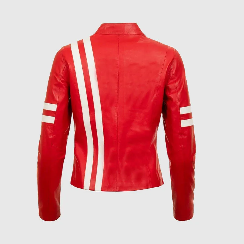 New Women's Red Racer Real Lamb Leather Jacket Coat