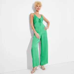 New - Women's Satin Wide Leg Jumpsuit - Wild Fable Jade S