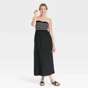 New - Women's Strapless Midi Sweater Dress - Universal Thread Black Striped M