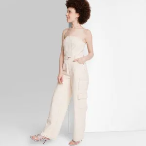 New - Women's Tube Cargo Denim Jumpsuit - Wild Fable™ Off-White XS