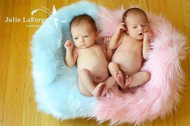 Newborn Pink Blue Mongolian Fur Rug Set