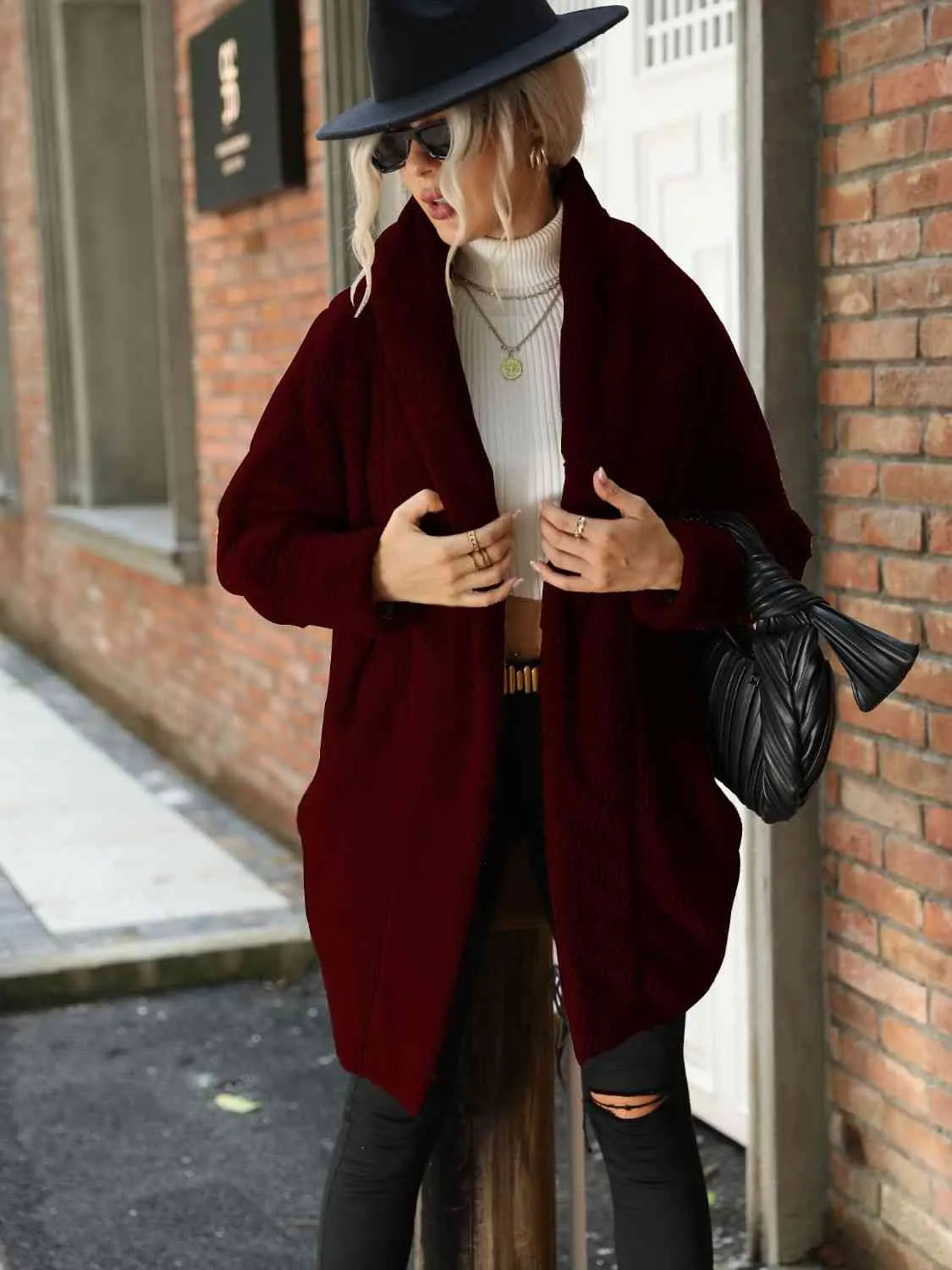 Open Front Hooded Teddy Coat