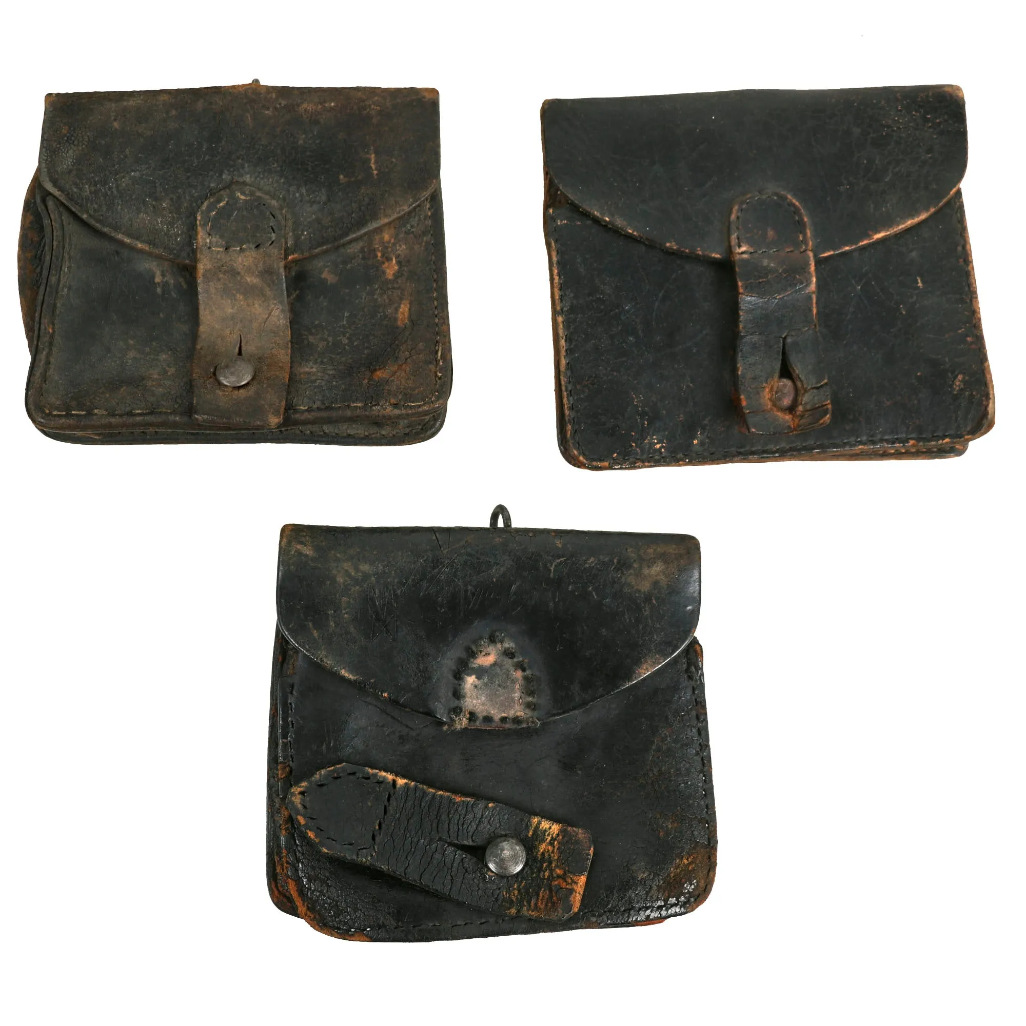 Original WWI French Army Field Equipment Lot Featuring Canteen and Ammunition Pouches - 8 Items