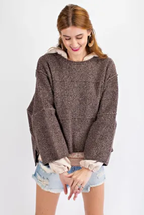 Oversized wide sleeve sweater with rounded neckline