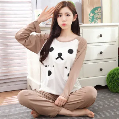 Pajamas Sets Autumn Solid Color Temptation Carton Generation Women Long Sleepwear Suit Camisole 2 piece Sexy Home Women Gift