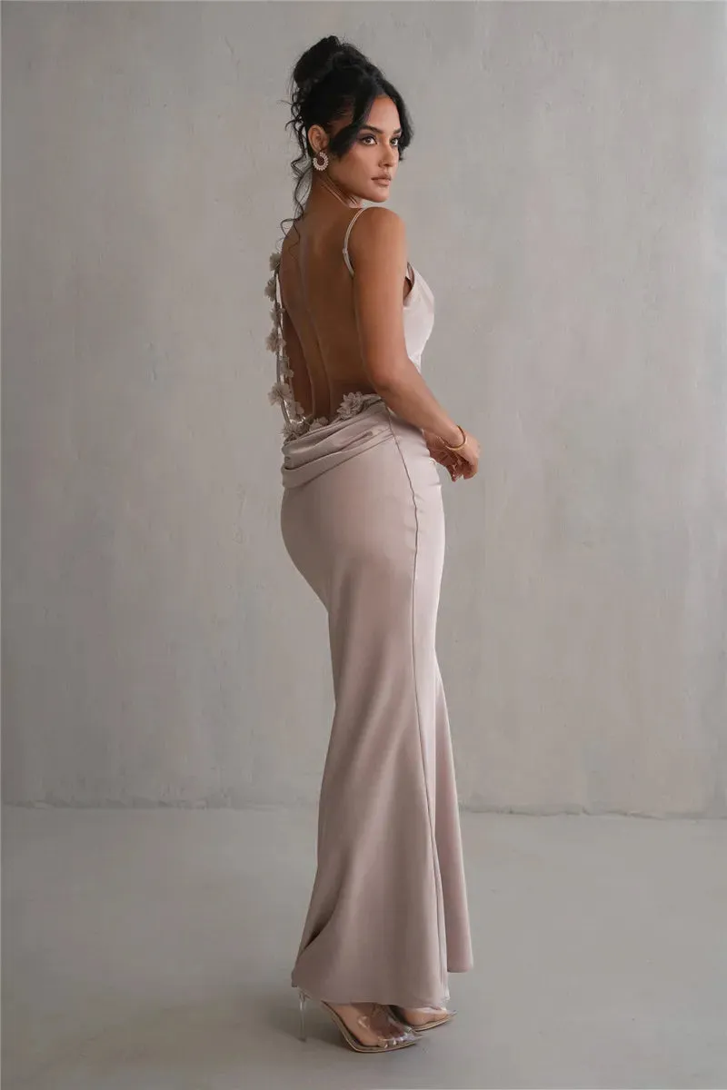 Petal Flow Backless Maxi Dress