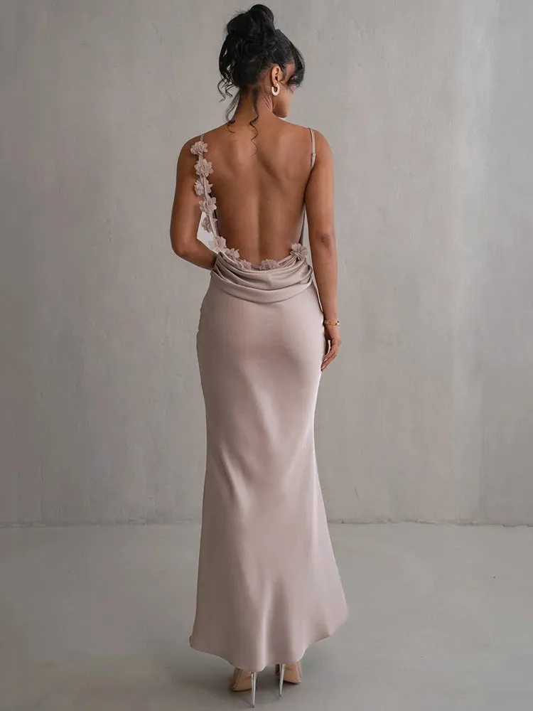 Petal Flow Backless Maxi Dress