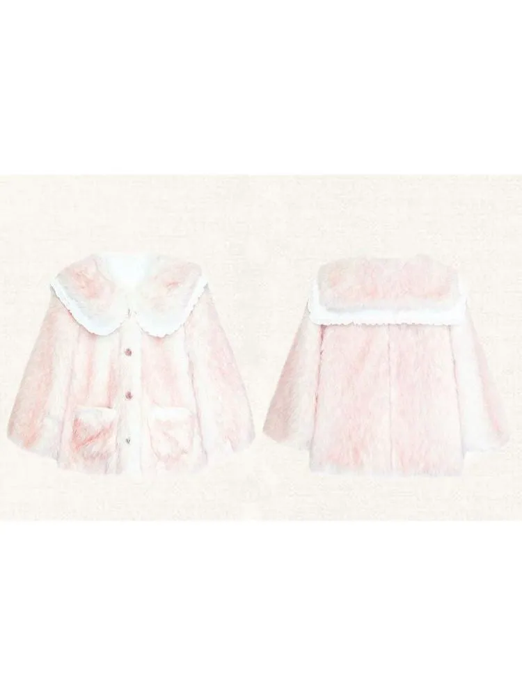 Pink and white gradient double layer collar fur coat【s0000004417】