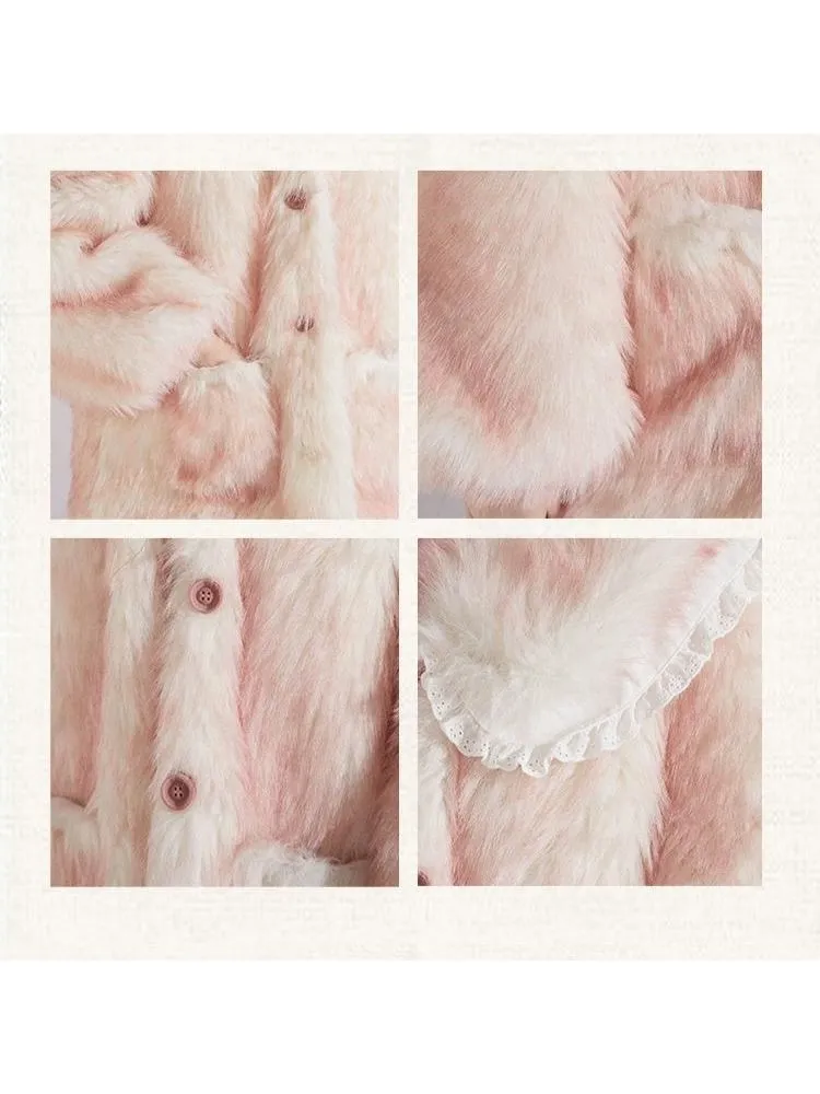 Pink and white gradient double layer collar fur coat【s0000004417】