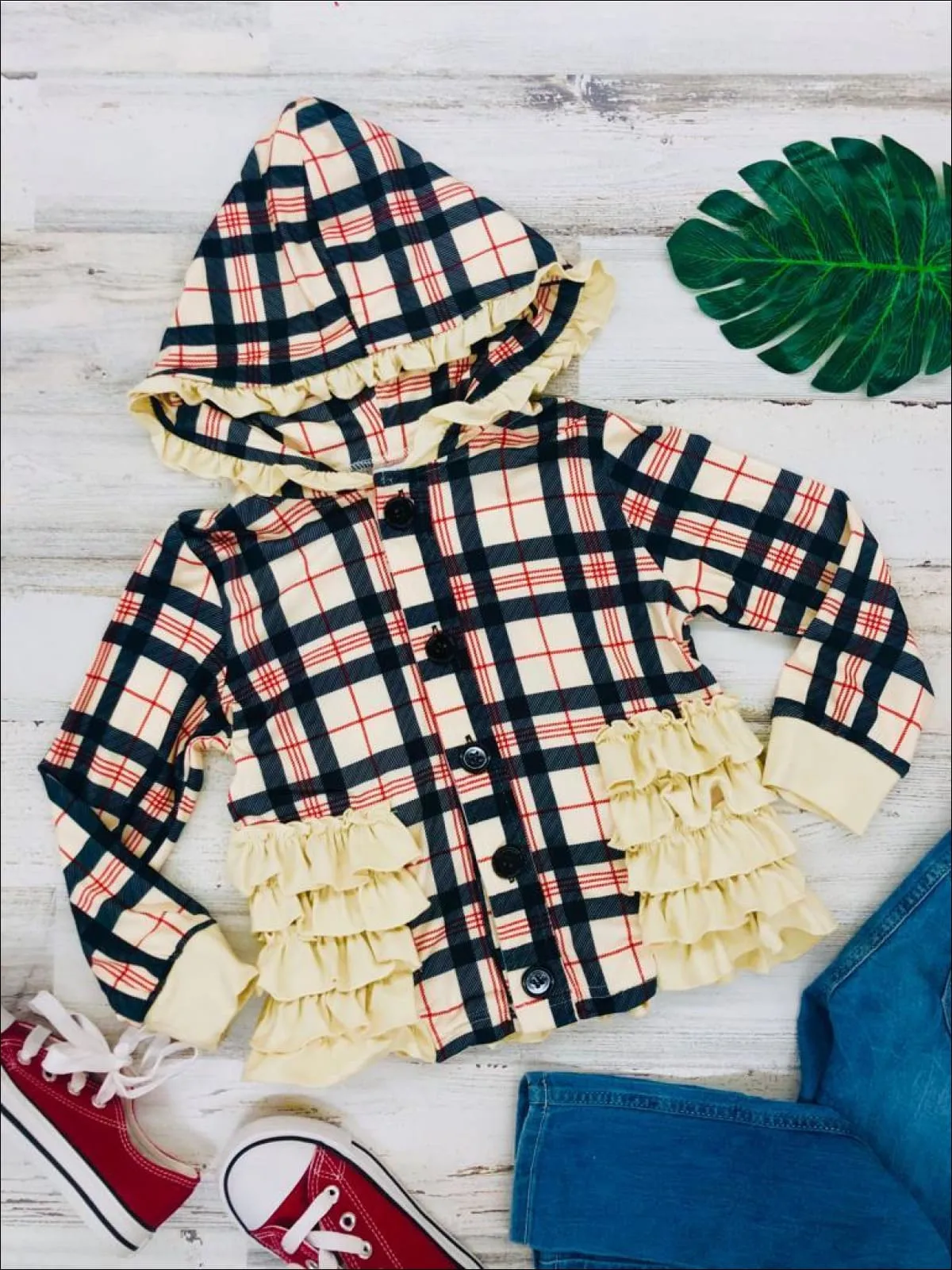 Plaid Cuteness Hoodie Cardigan