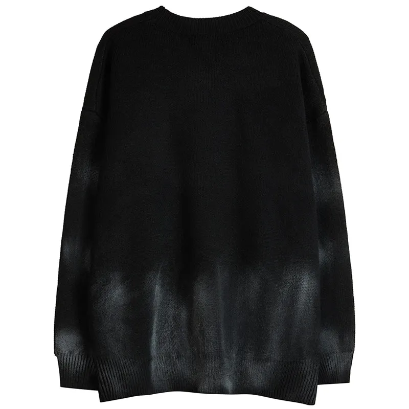 PopFlying Distressed Knit Sweater Black Heart