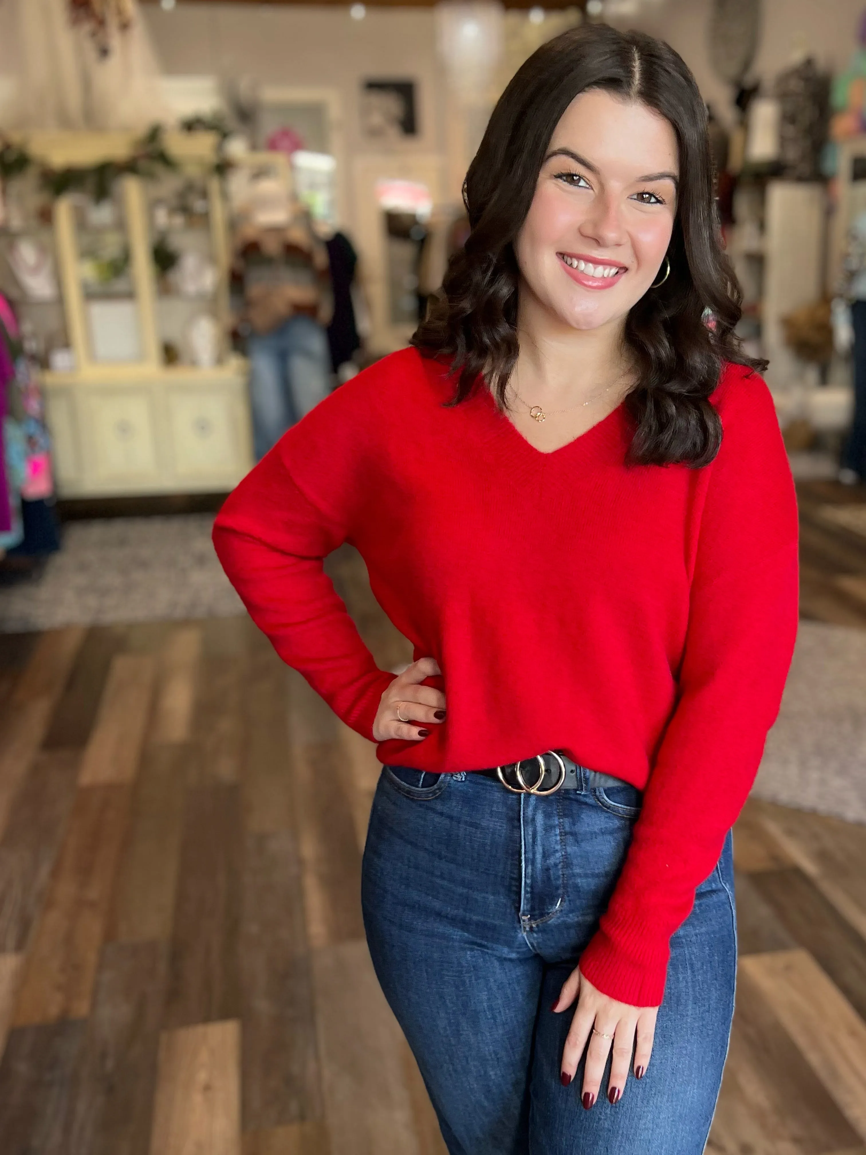 Red Holiday V-Neck Sweater