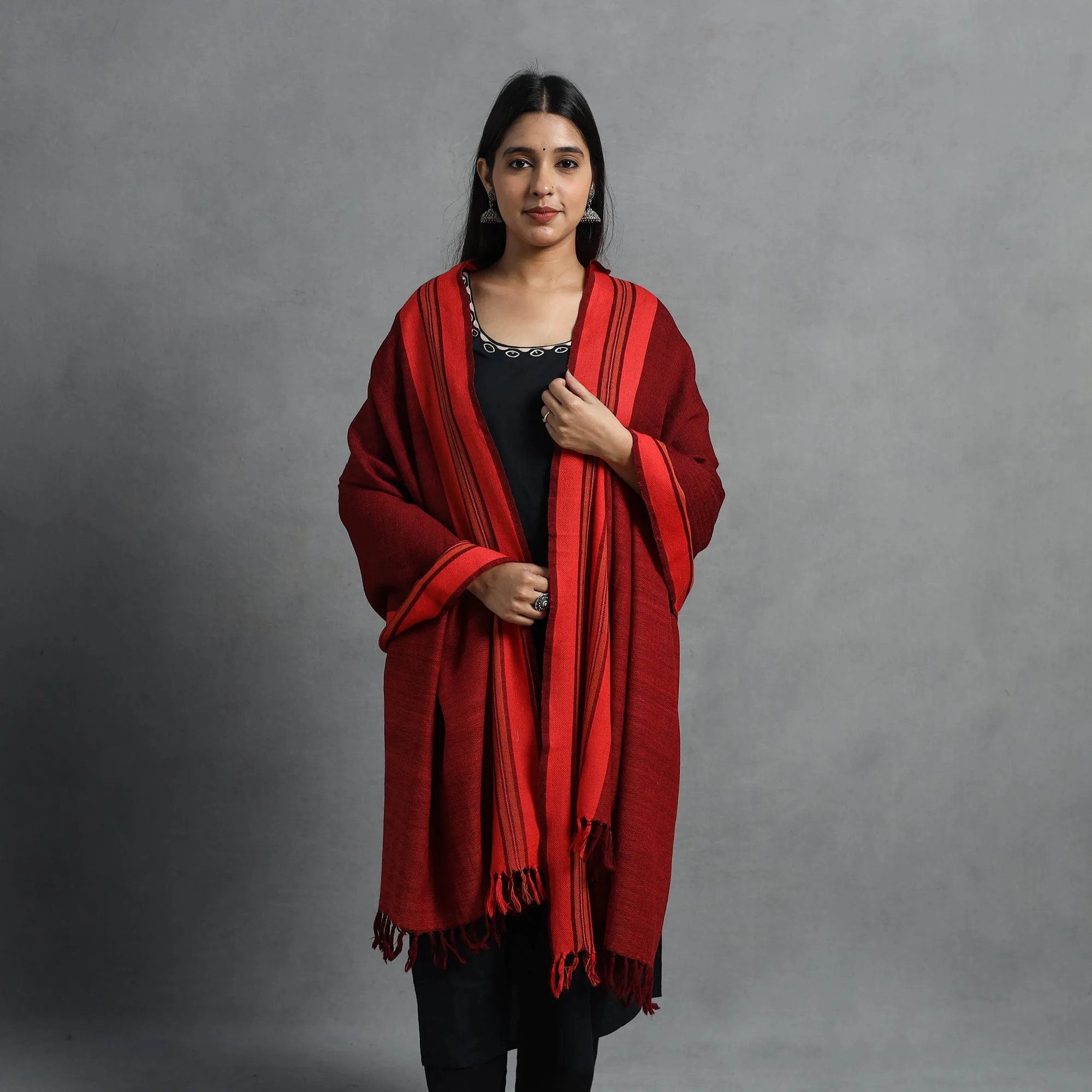 Red - Kumaun Handwoven Pure Merino Wool Shawl for Women 40