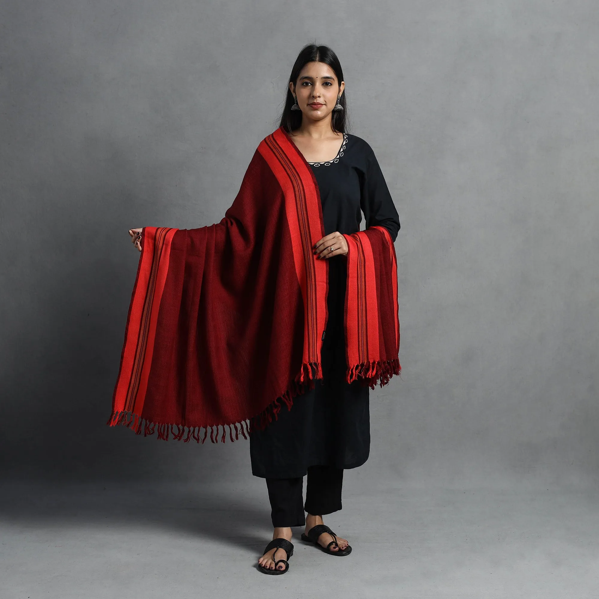 Red - Kumaun Handwoven Pure Merino Wool Shawl for Women 40