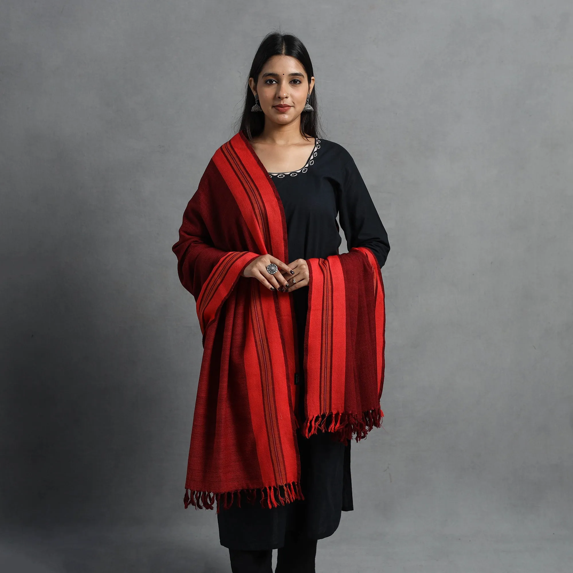 Red - Kumaun Handwoven Pure Merino Wool Shawl for Women 40