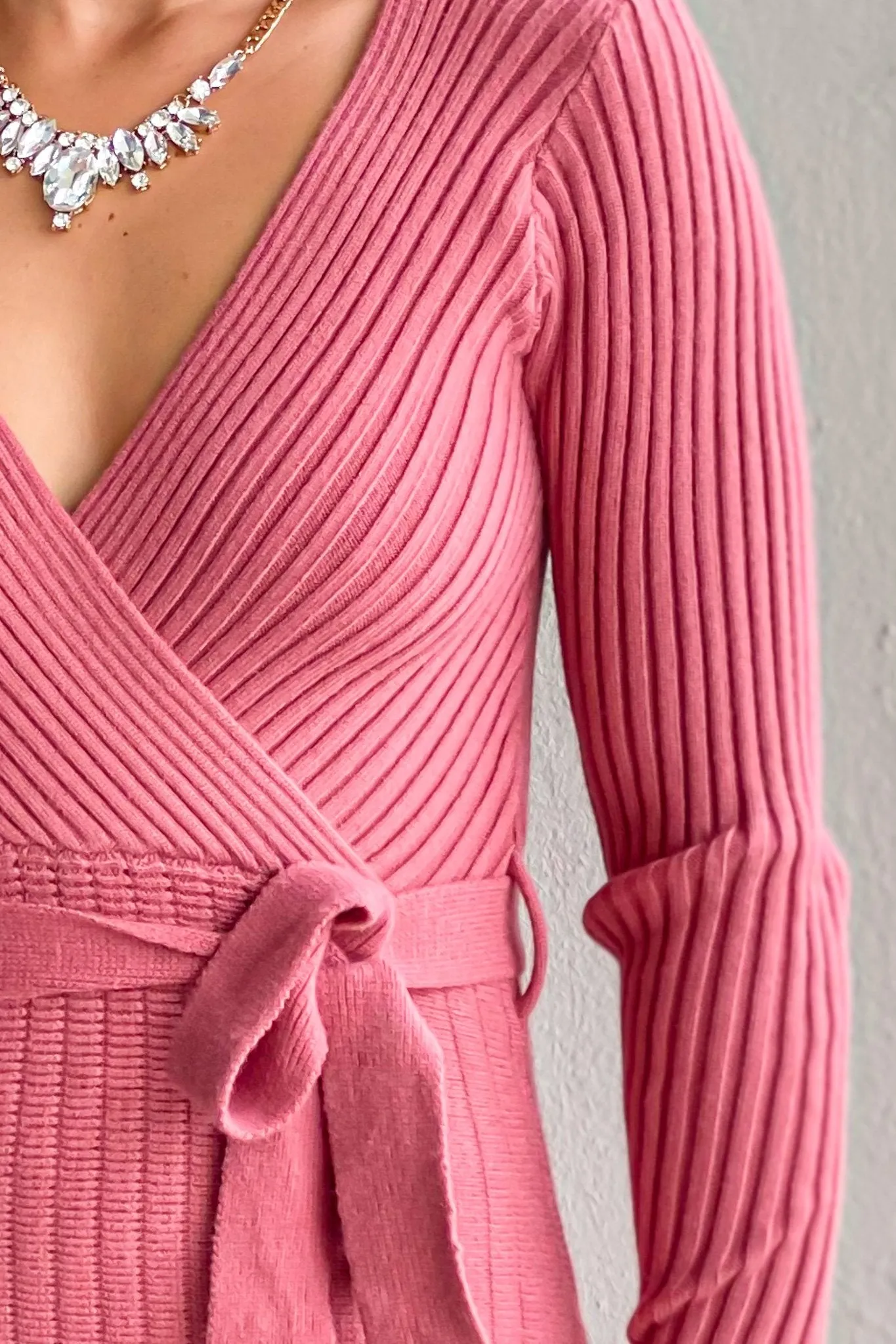 Rose Ribbed Sweater Dress