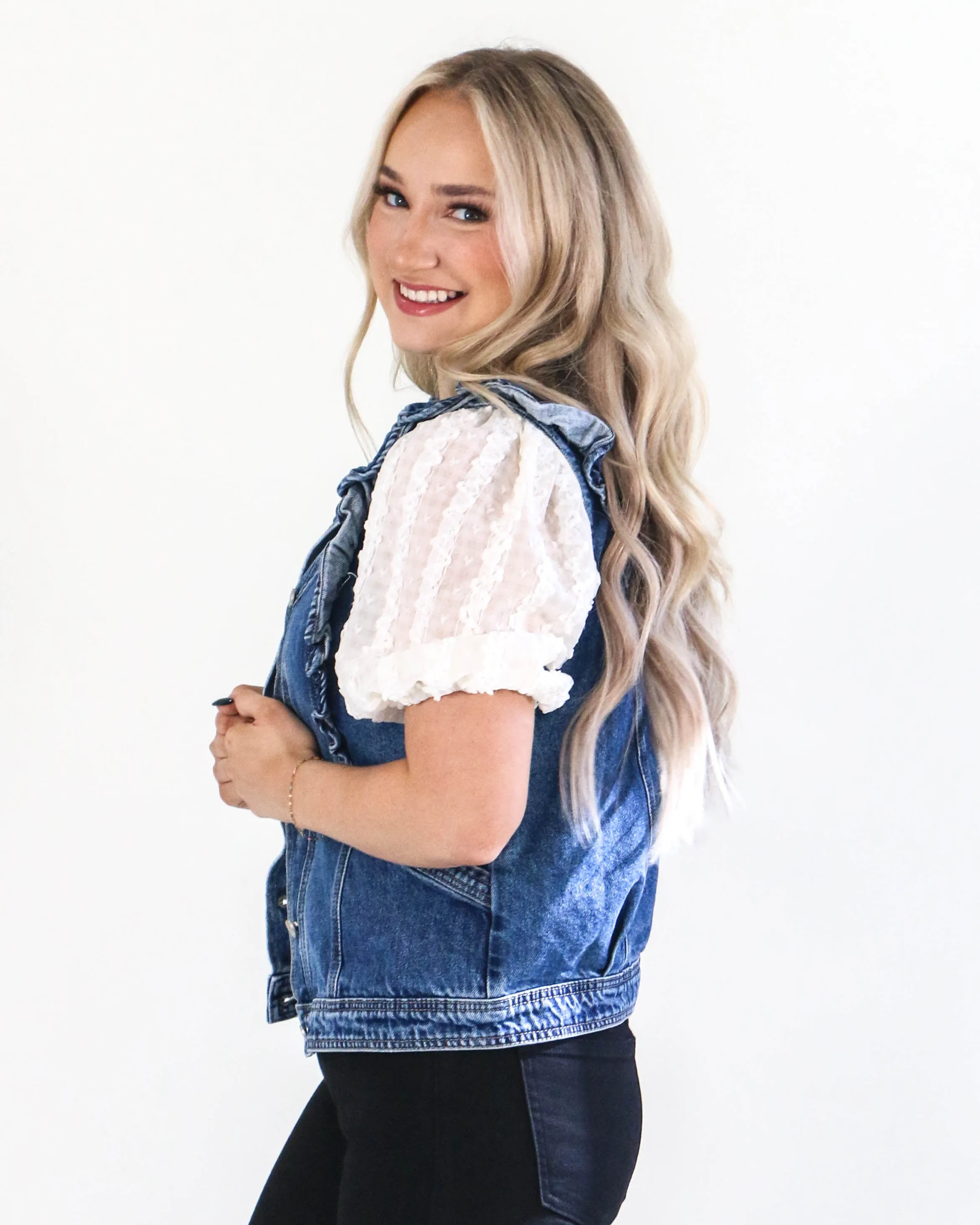 Ruffled Denim Vest