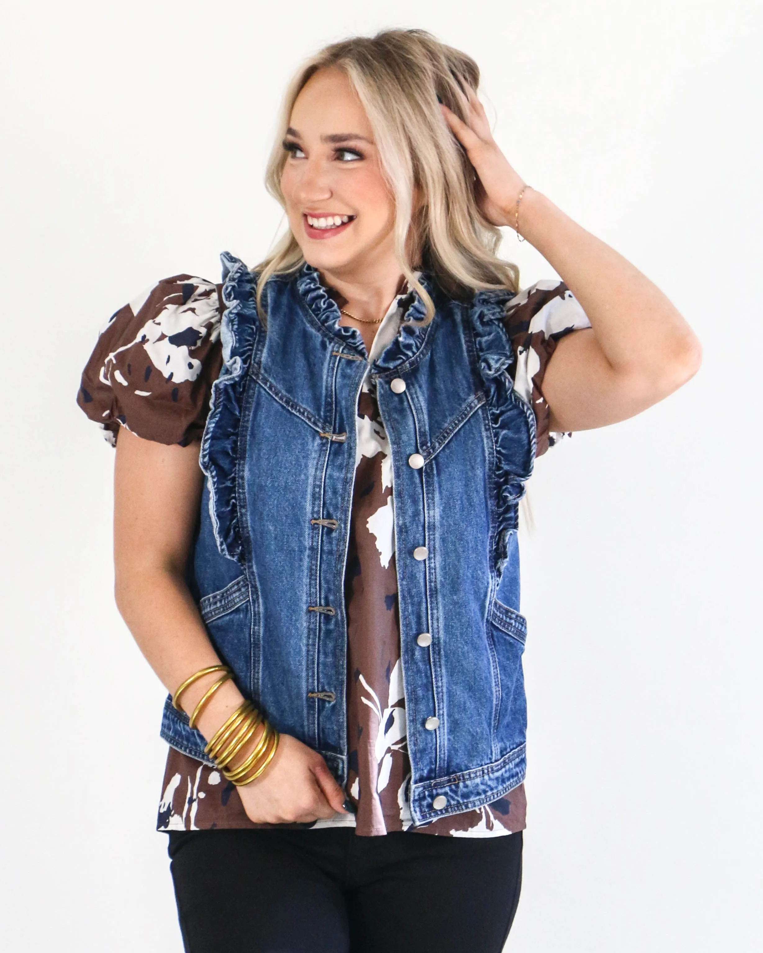 Ruffled Denim Vest