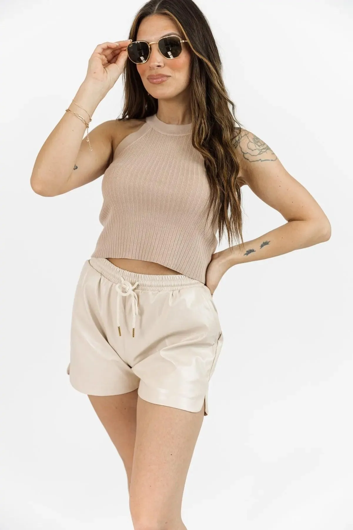 Rylan Taupe Rib Knit Sweater Tank - Final Sale