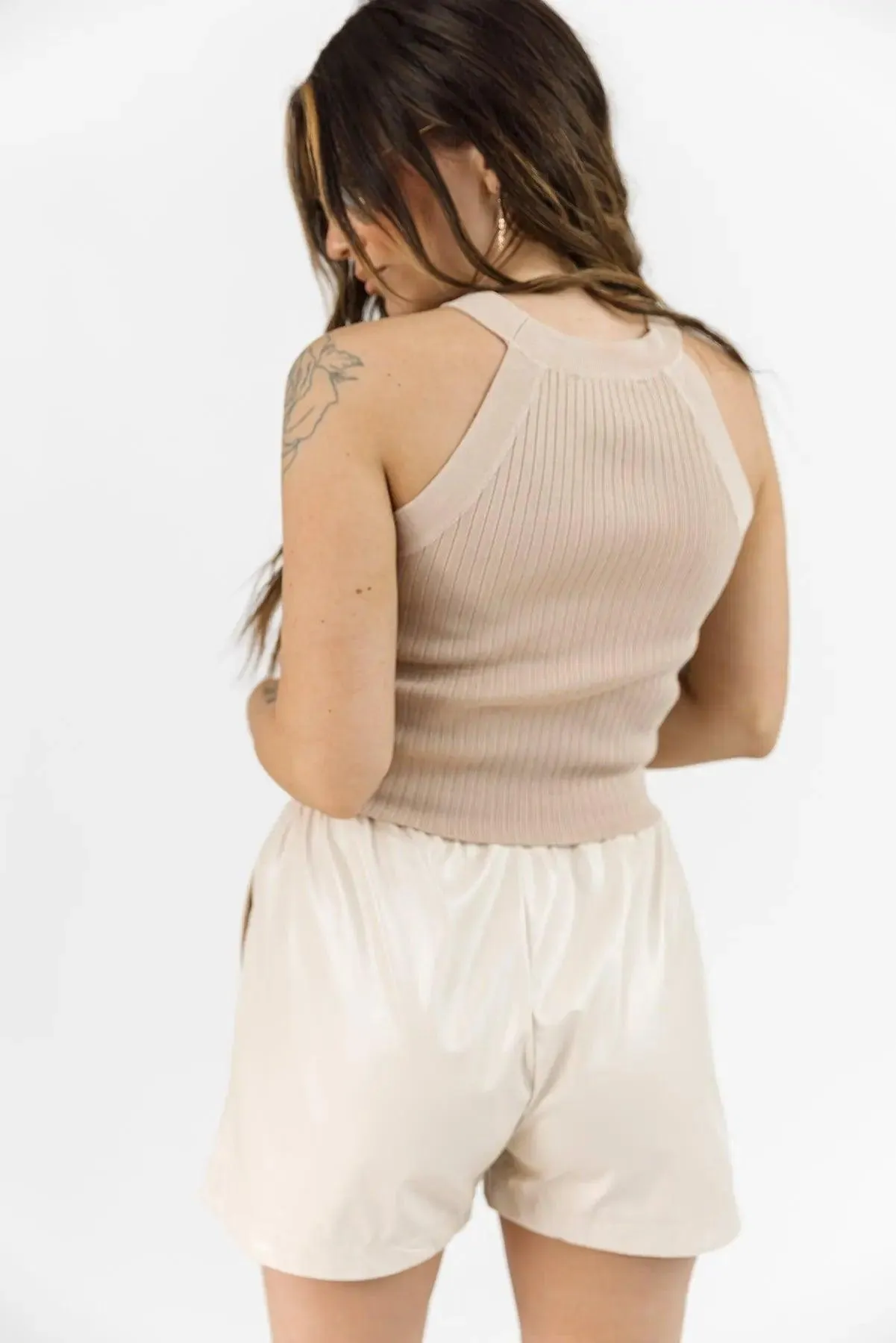 Rylan Taupe Rib Knit Sweater Tank - Final Sale