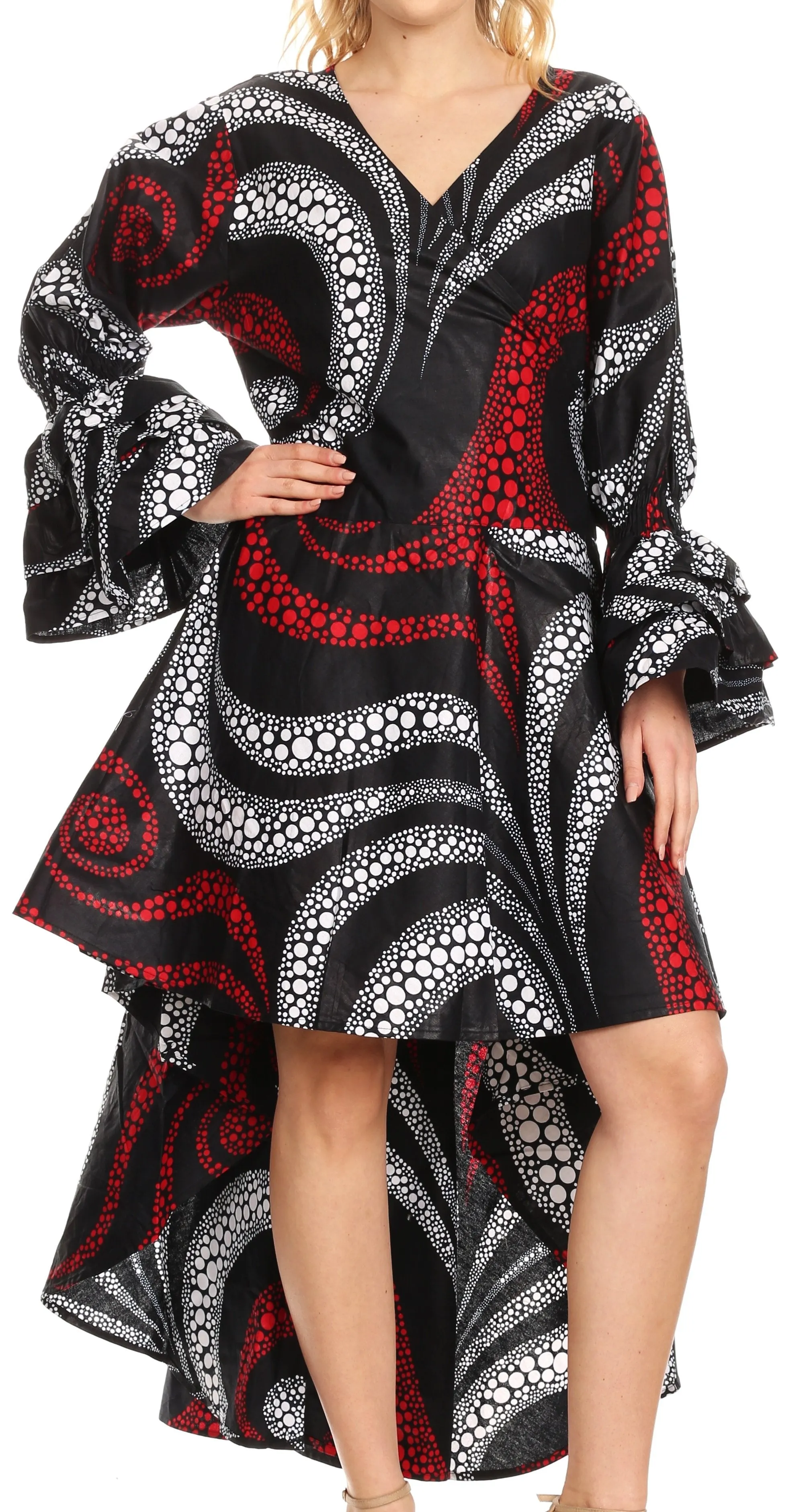 Sakkas Betty Women's Maxi African Ankara Print High-low Wrap Dress Long Sleeve