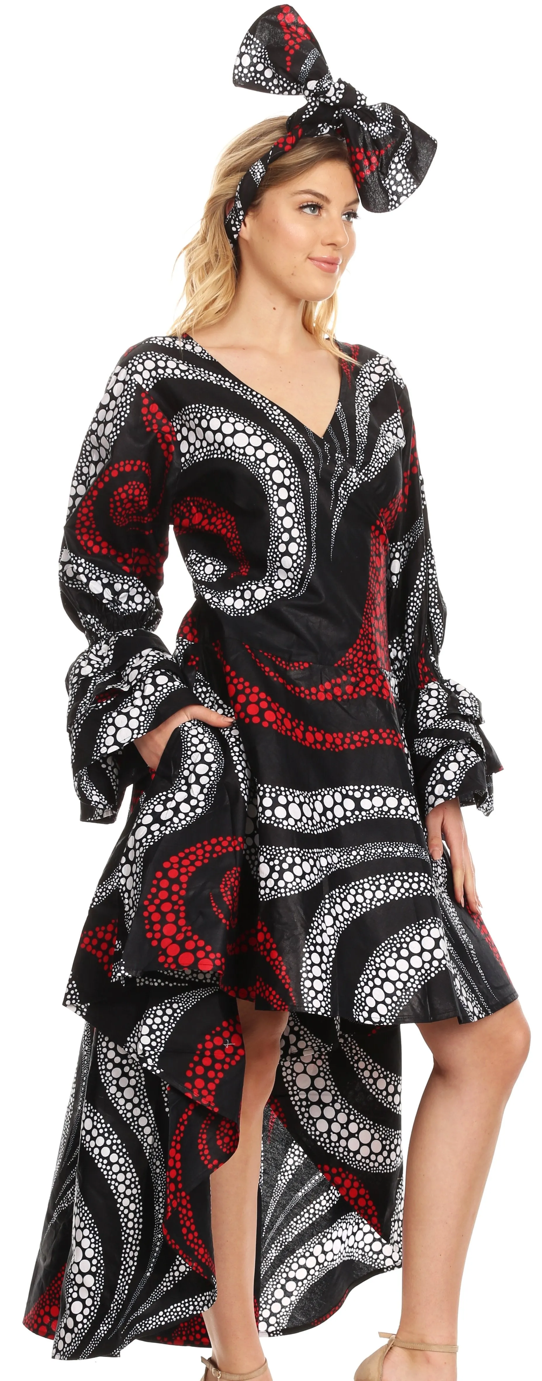 Sakkas Betty Women's Maxi African Ankara Print High-low Wrap Dress Long Sleeve