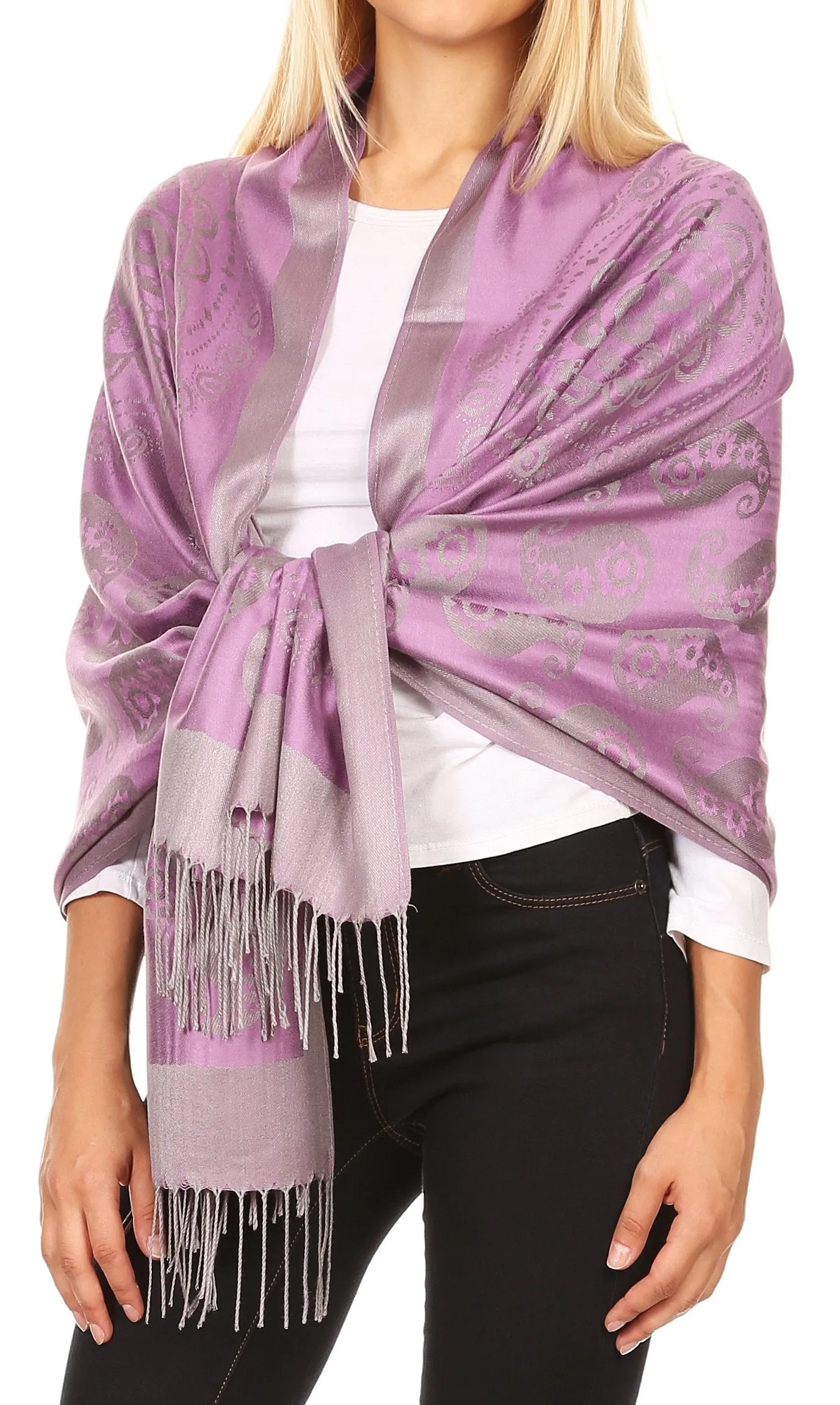 Sakkas Mia Reversible Brocade Paisley Scarf Wrap Shawl Soft and Light